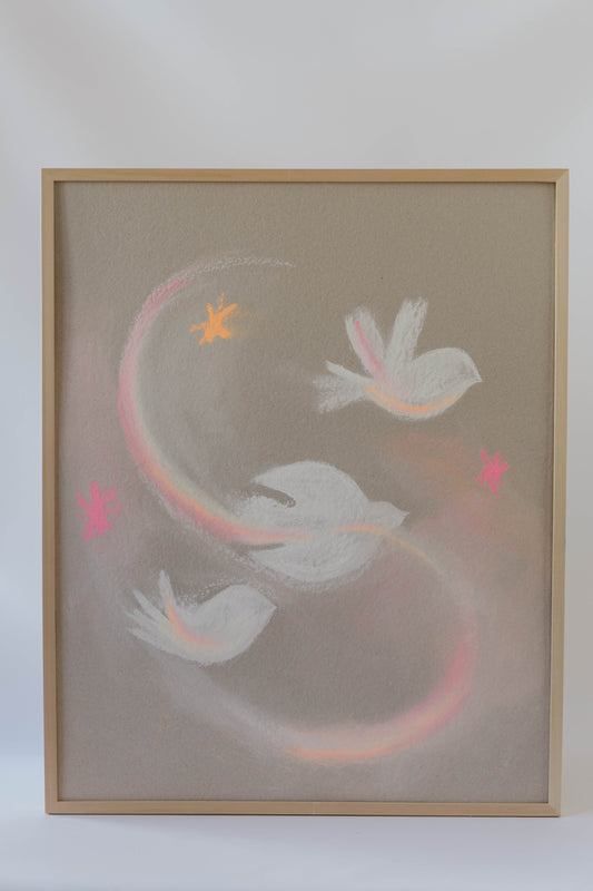 Vögelchen in Echtholz gerahmt 80x100cm